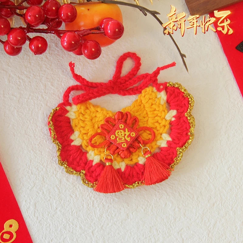 Christmas Cat Collars Hand-Knitted Pet Bibs Cute Santa Xmas Tree Decorative Scarf Cats Cosplay Costume Christmas Party Supplies