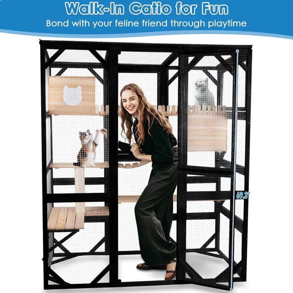Catio Outdoor Cat Enclosure Walk-In Cat House For Multiple Cats