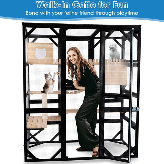 Catio Outdoor Cat Enclosure Walk-In Cat House For Multiple Cats