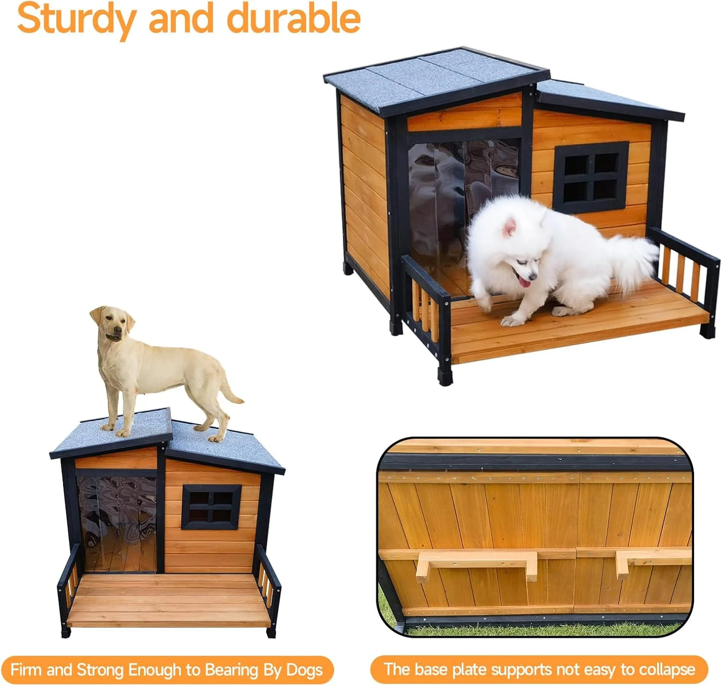XMSJ Wooden Insulated Indoor Outdoor Dog House Weatherproof Shelter