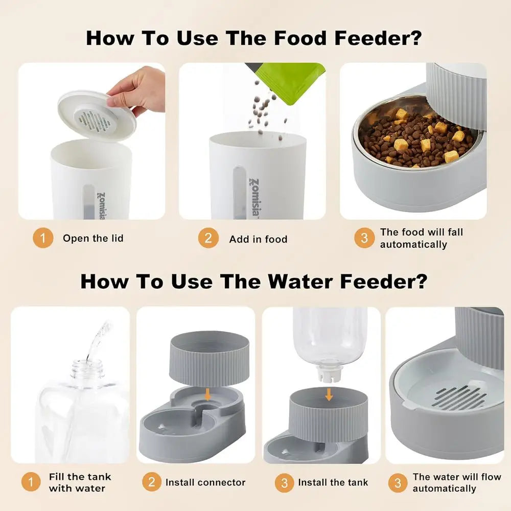 Cat Feeder And Water Dispenser Two Pack With Stainless Bowl