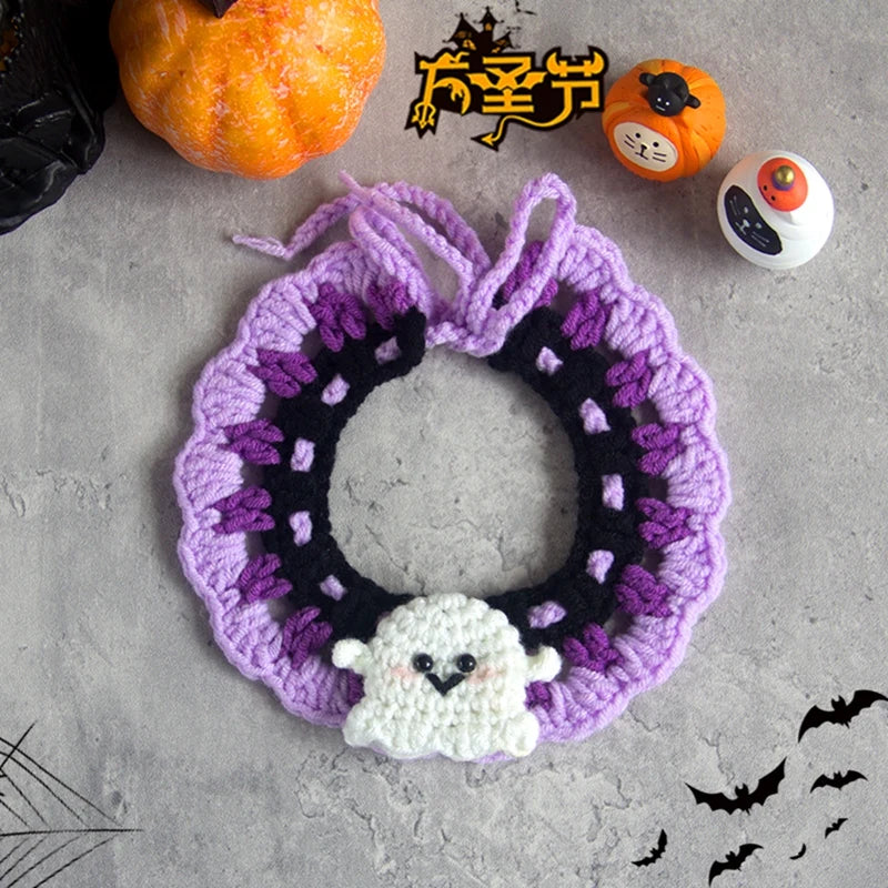 Christmas Cat Collars Hand-Knitted Pet Bibs Cute Santa Xmas Tree Decorative Scarf Cats Cosplay Costume Christmas Party Supplies