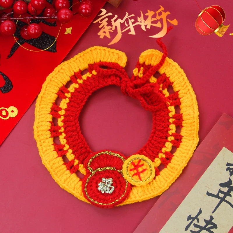 Christmas Cat Collars Hand-Knitted Pet Bibs Cute Santa Xmas Tree Decorative Scarf Cats Cosplay Costume Christmas Party Supplies
