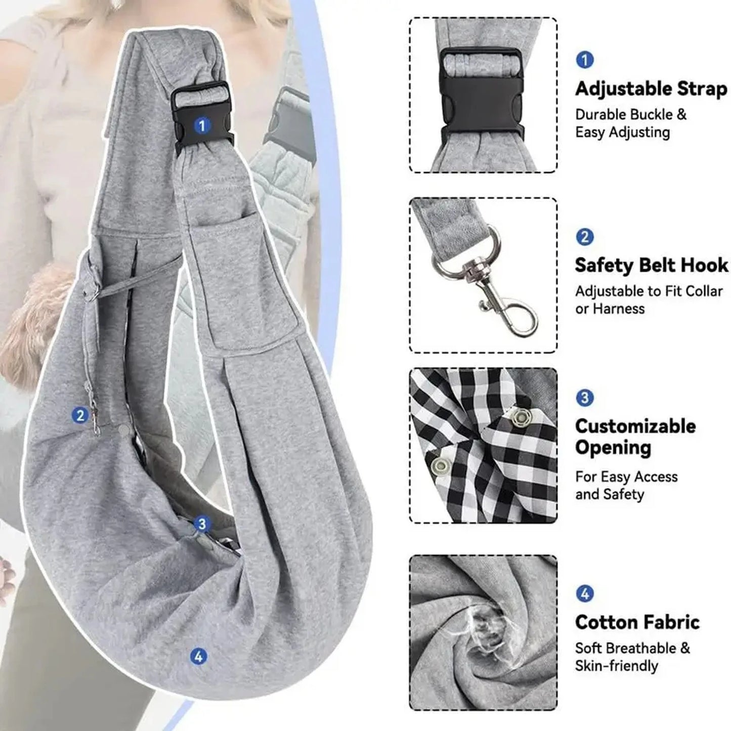 Small Pet Sling Carrier for Dogs and Cats Hands Free