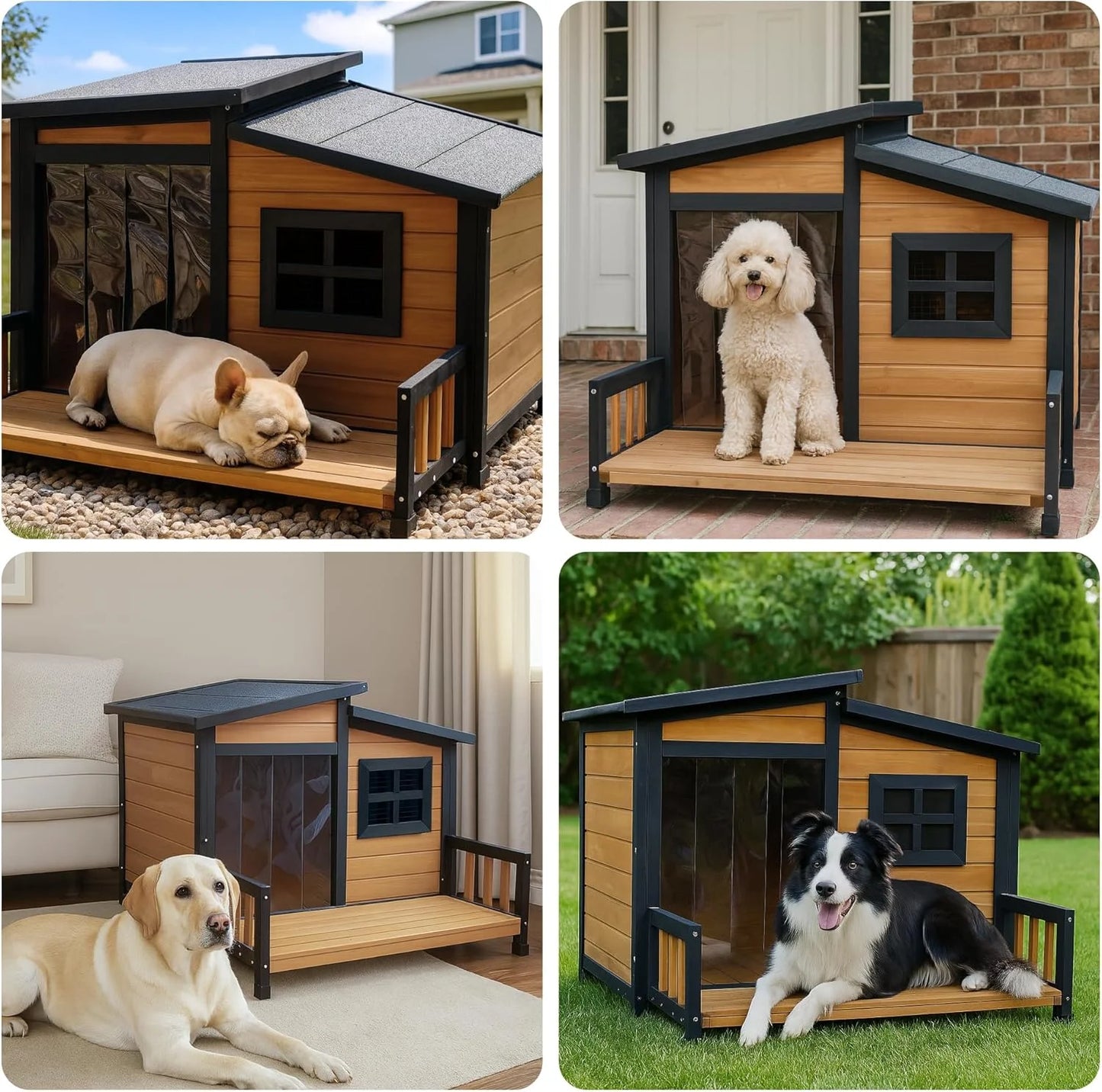 XMSJ Wooden Insulated Indoor Outdoor Dog House Weatherproof Shelter