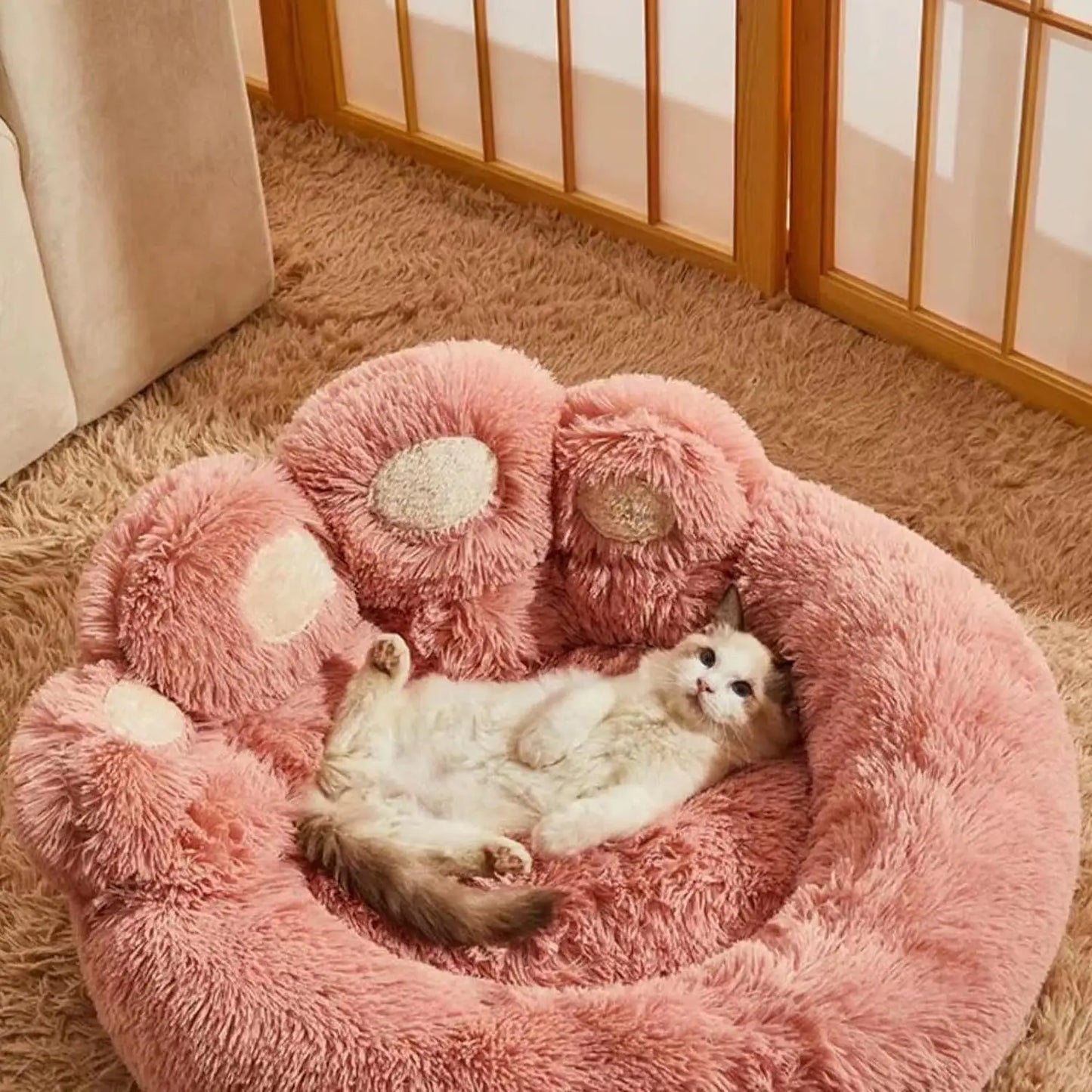 Round Plush Orthopedic Donut Dog and Cat Bed for Pets