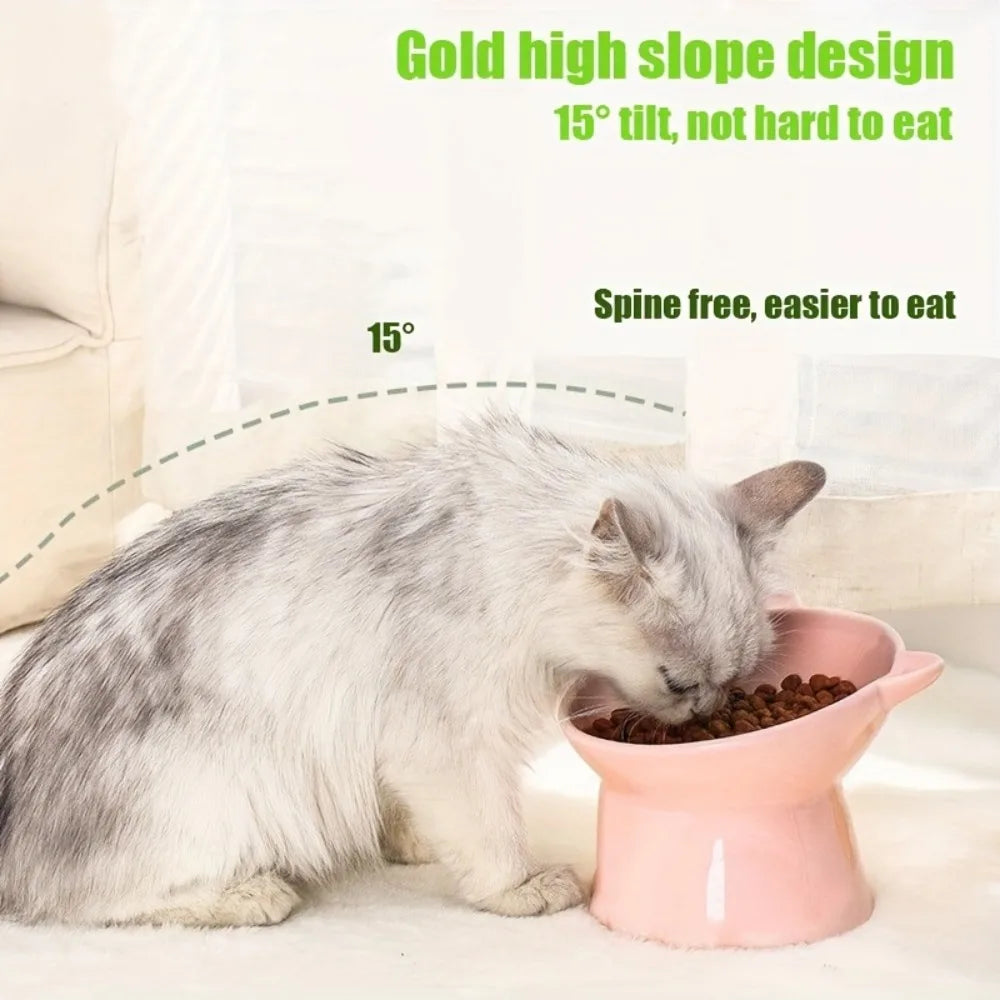 NOVELTY MOON Cat Ear Raised Pet Bowl Elevated Feeder Anti Slip Ergonomic