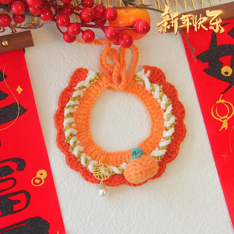 Christmas Cat Collars Hand-Knitted Pet Bibs Cute Santa Xmas Tree Decorative Scarf Cats Cosplay Costume Christmas Party Supplies