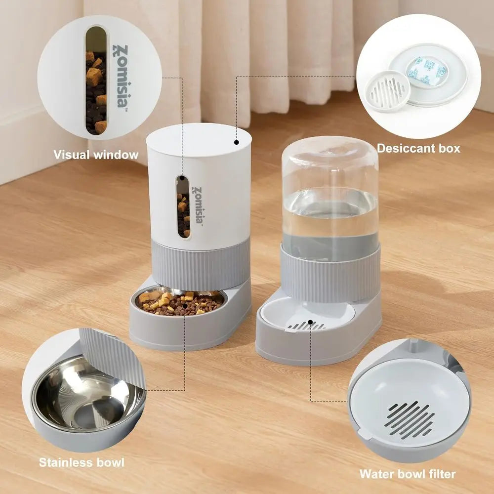 Cat Feeder And Water Dispenser Two Pack With Stainless Bowl