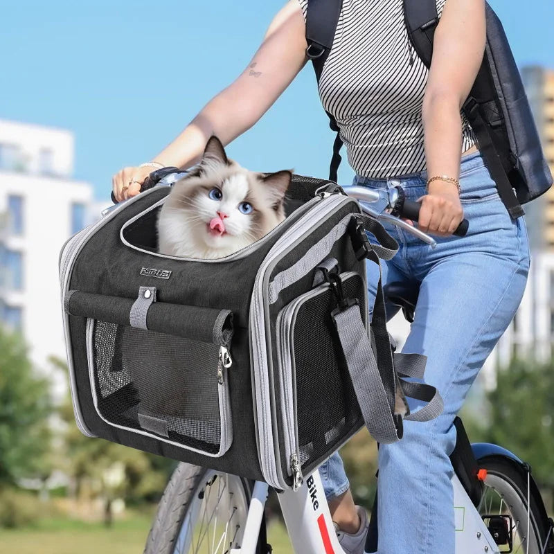 Foldable Expandable Soft Sided Pet Carrier Backpack For Bike Travel