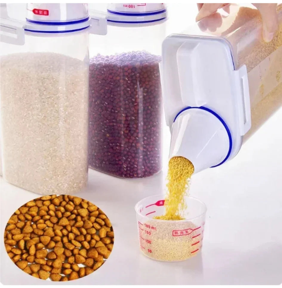 MoistureProof Plastic Dog Cat Food Storage Jar With Measuring Cup