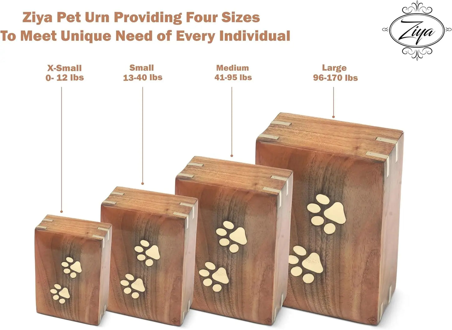 Handmade Wooden Pet Urn With Brass Paws Inlay For Ashes
