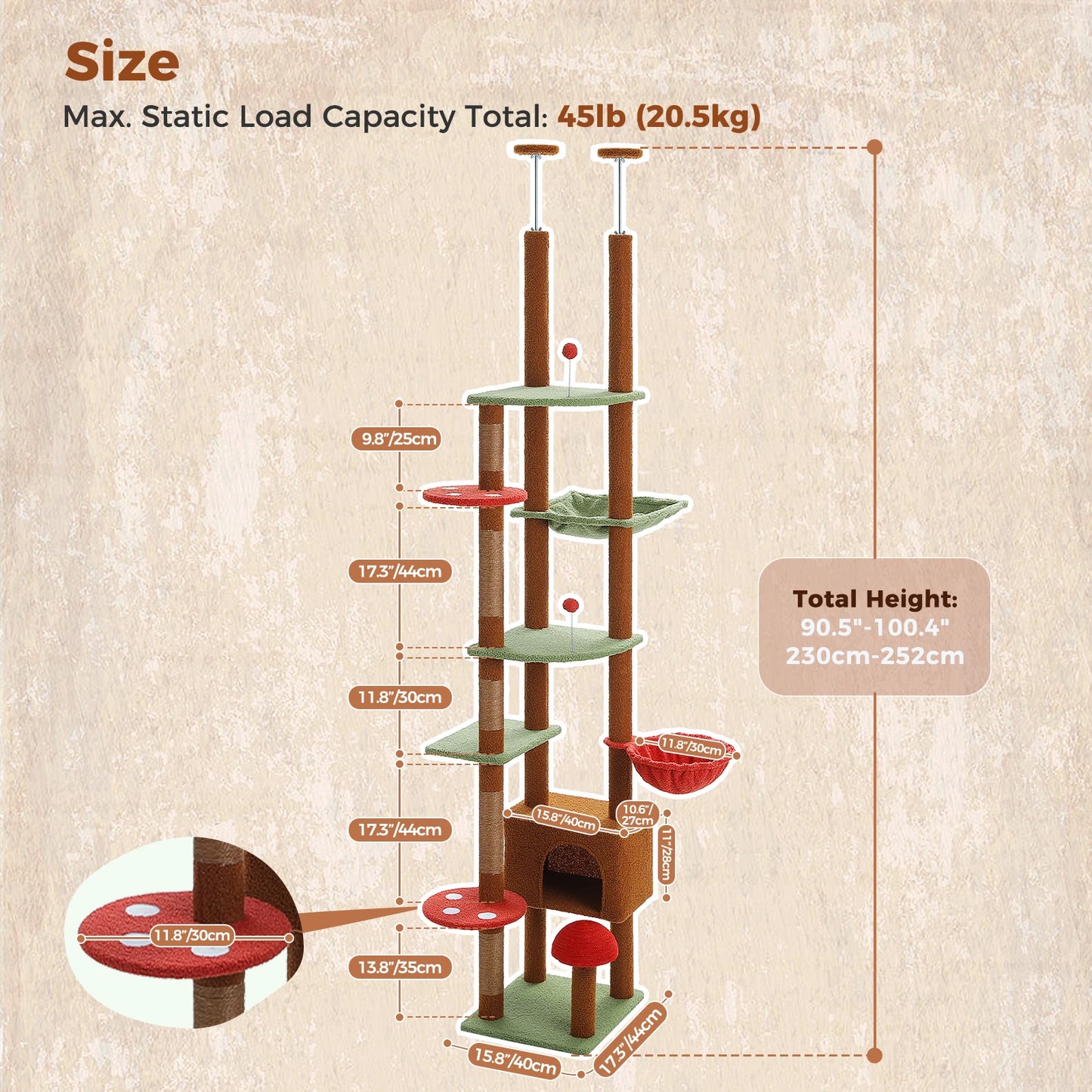 PAWZ Road Floor to Ceiling Cat Tree with Sisal Posts