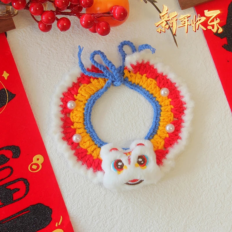 Christmas Cat Collars Hand-Knitted Pet Bibs Cute Santa Xmas Tree Decorative Scarf Cats Cosplay Costume Christmas Party Supplies