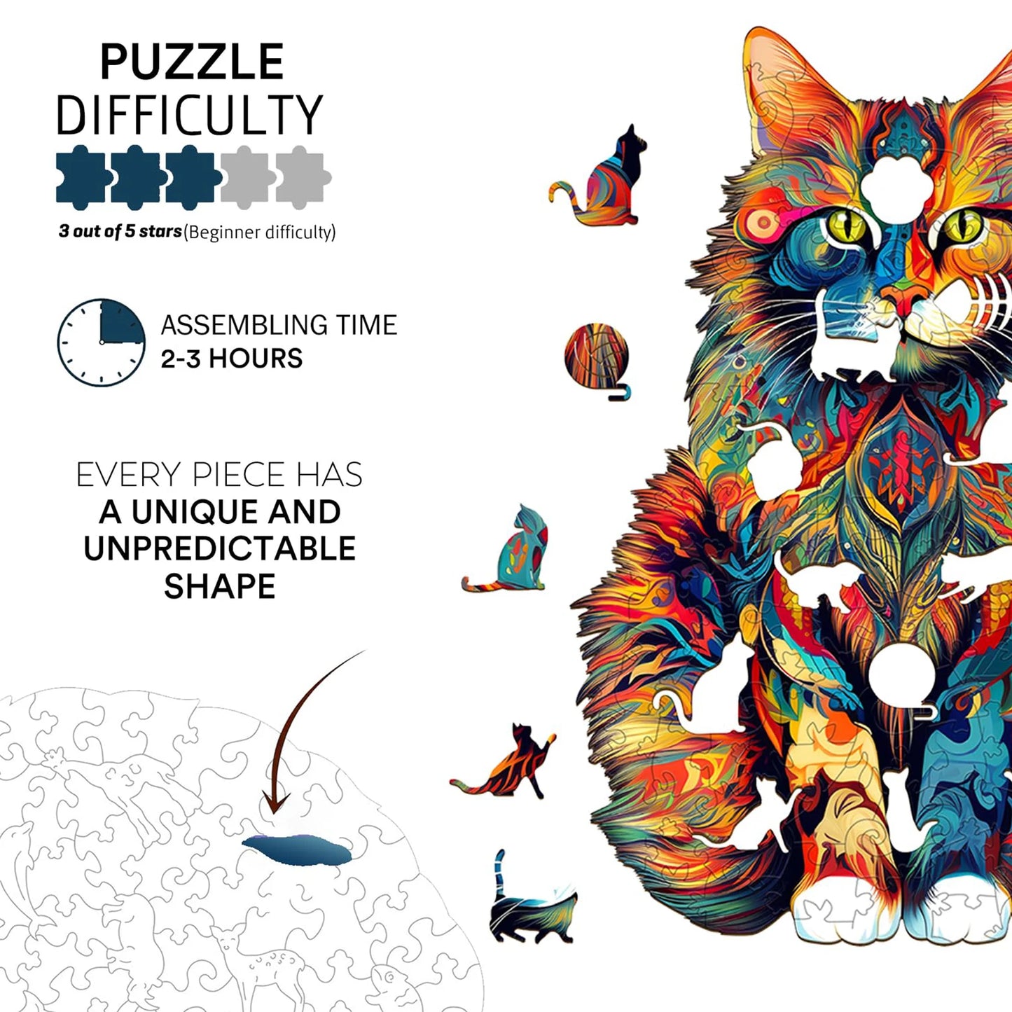 Cat Pattern Wooden Puzzle Animal Shape Wood Puzzles unique Cat Shapes Jigsaw puzzle Alien Animal Jigsaw Puzzle Educational Toys