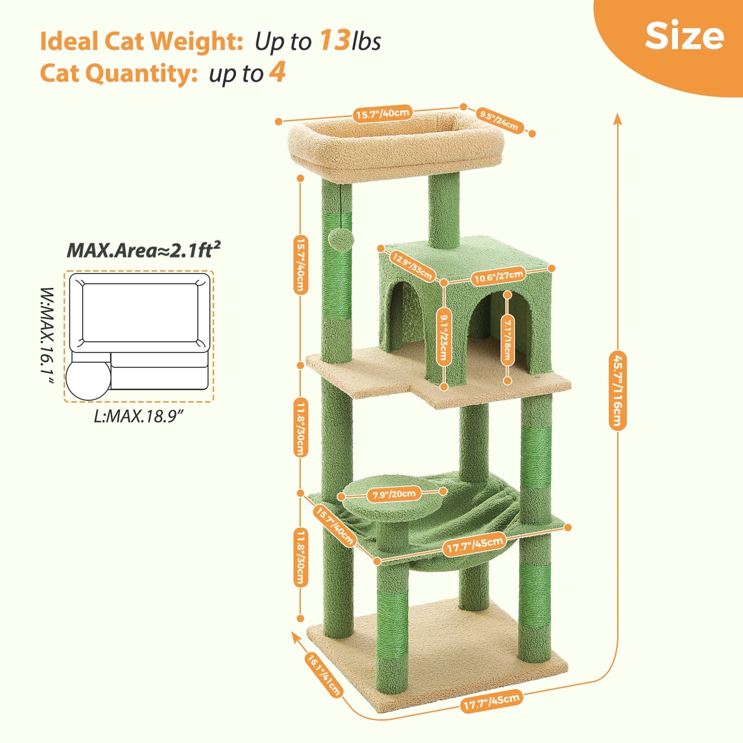 PAWZ Road Cactus Cat Tree Tower for Large Indoor Cats