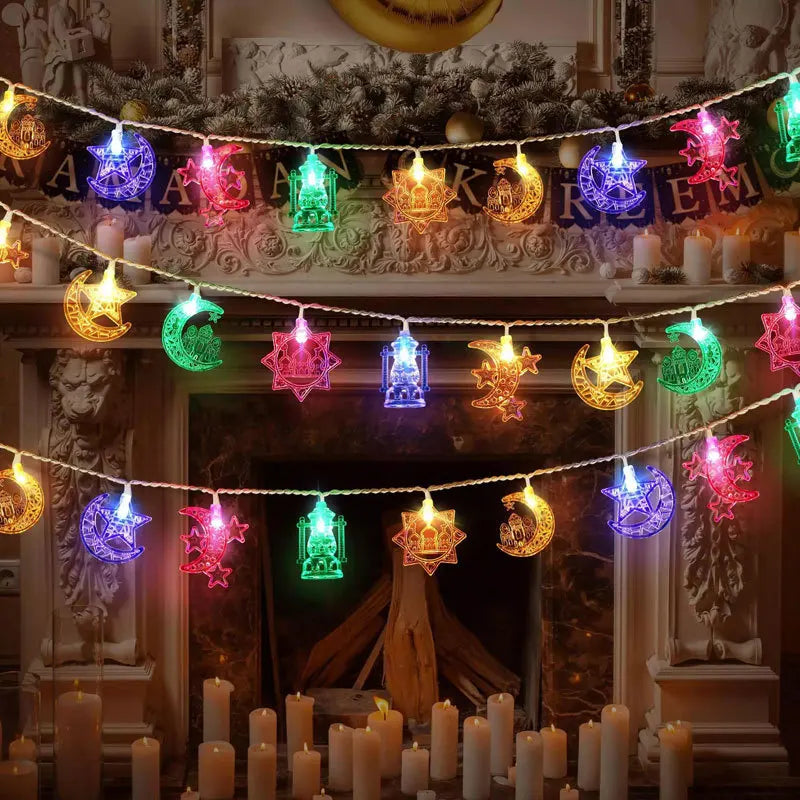 NONECN Eid Mubarak LED Moon Star Castle Lantern String Lights