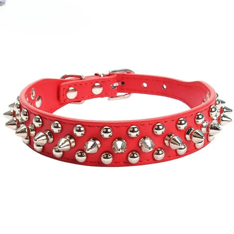 Adjustable Leather Pet Dog Collar Neck Strap Supplies PU Leather Punk Rivet Spiked Dog Collar Pet Collars for Small Dog Cat