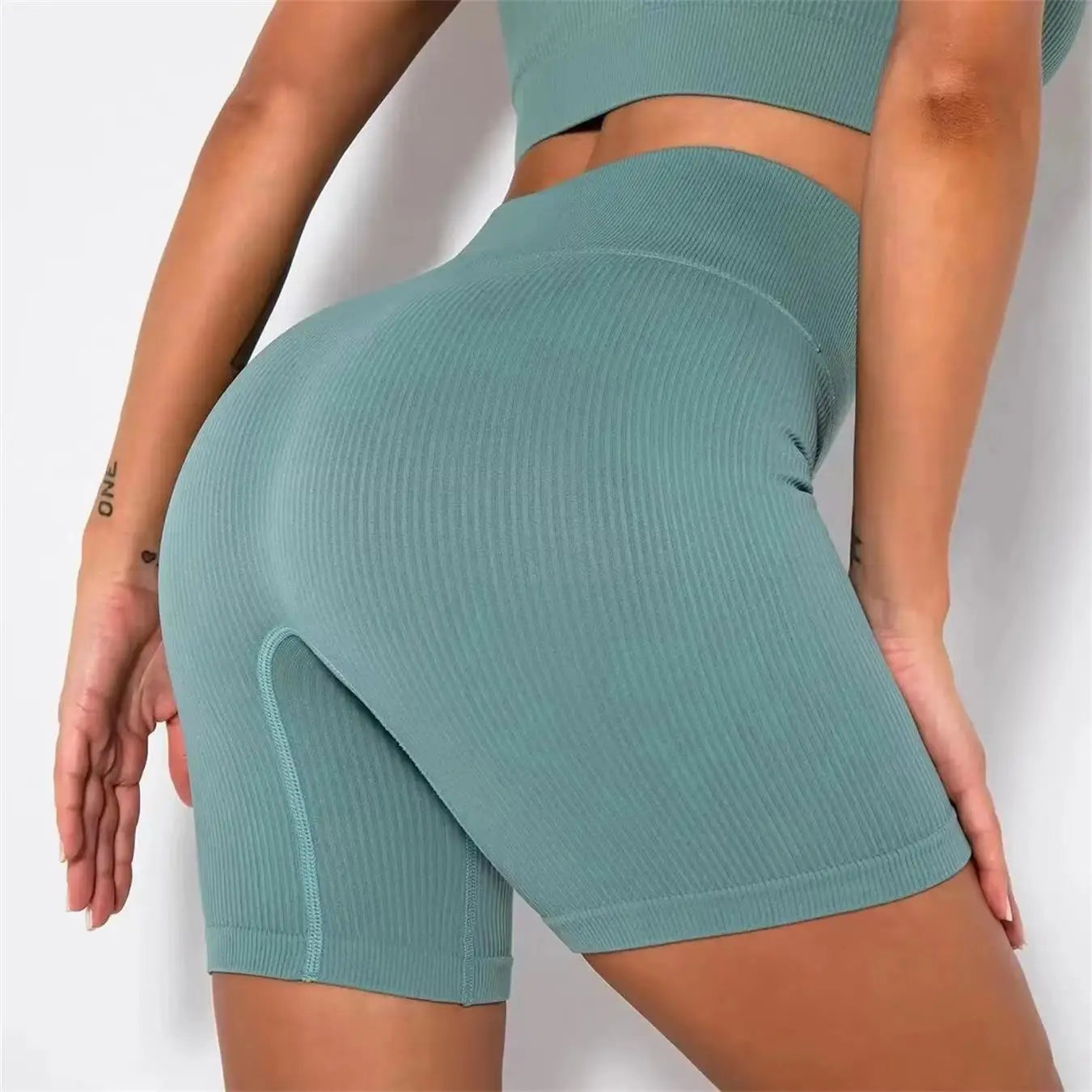 Womens High Waist Sports Shorts and Seamless Yoga Leggings Set