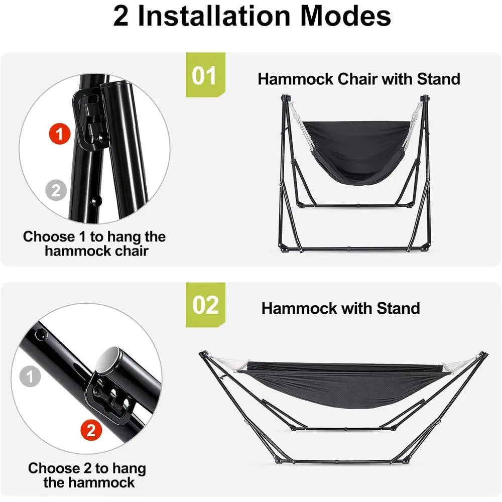 2-in-1 Hammock & Swing Chair or Teens – Adjustable olding Chair with Collapsible Steel Stand, Portable or Camping, Travel, Patio