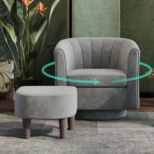 Velvet Modern Swivel Accent Chair With Ottoman Set