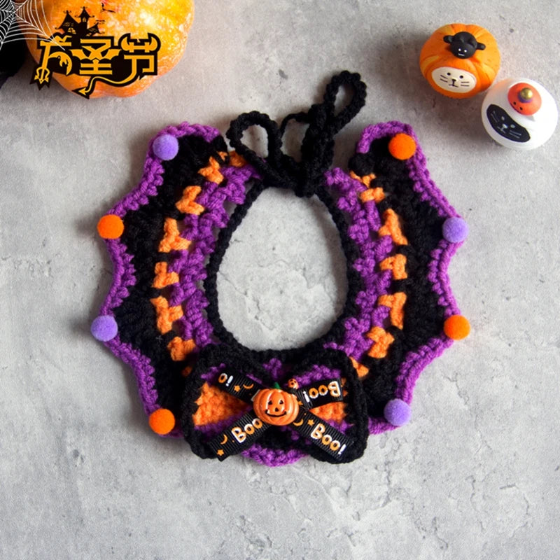 Christmas Cat Collars Hand-Knitted Pet Bibs Cute Santa Xmas Tree Decorative Scarf Cats Cosplay Costume Christmas Party Supplies