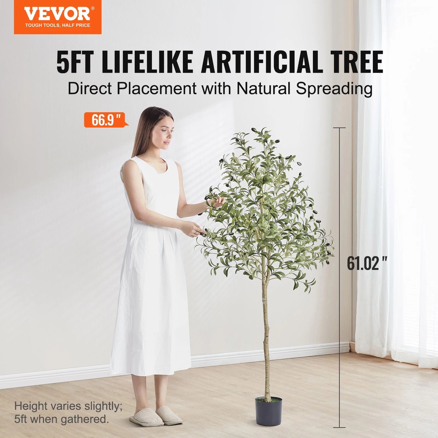 SucceBuy Artificial Olive Tree 4/5/6FT Tall Faux Plant Secure PE Material Anti-Tip Tilt Protection Low-Maintenance Tree for Home