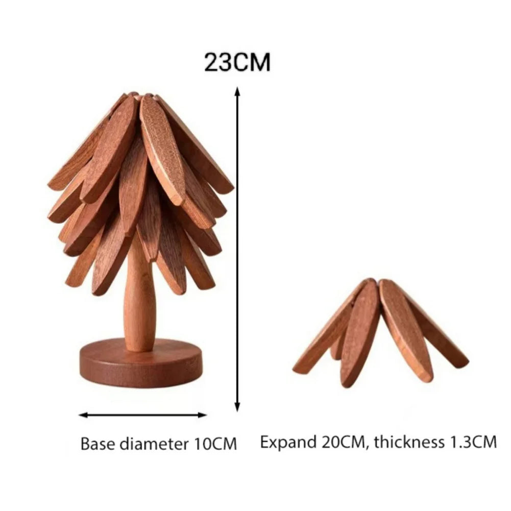 4PCS Tree Design Stand Wooden Trivets Decorative Anti Scald Heat Resistant Table Mat Coaster Wood Placemats Pot