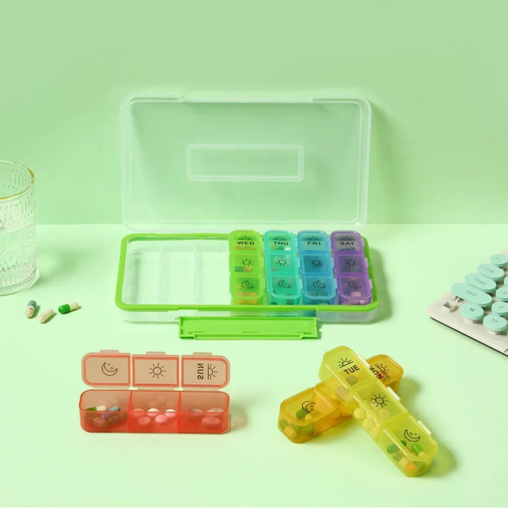 1 Set Pill Box 7 Days Medicine Storage Box 21 Grids 3 Times One Day Portable Travel Weekly Pill Organizer Medicine Organizer