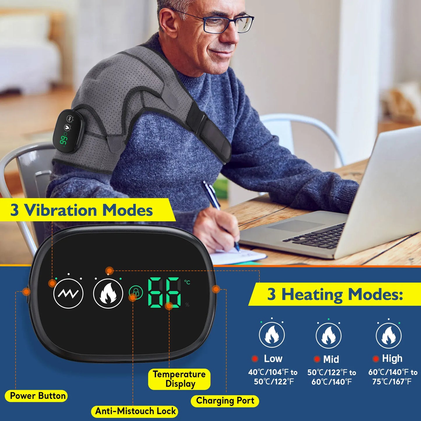PASTSKY Electric Heating Shoulder Brace With LED Display Vibration Massage