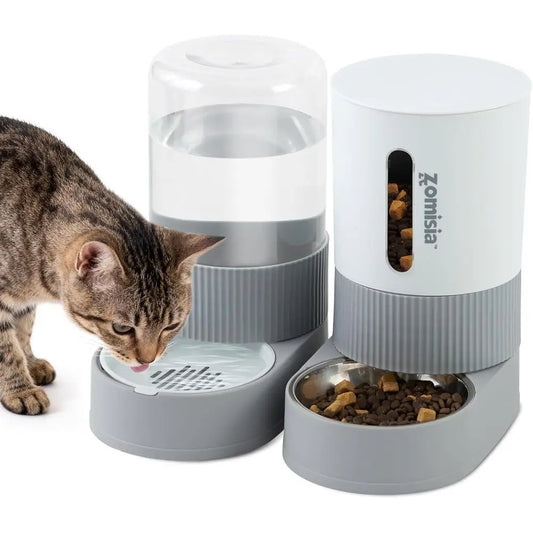 Cat Feeder And Water Dispenser Two Pack With Stainless Bowl