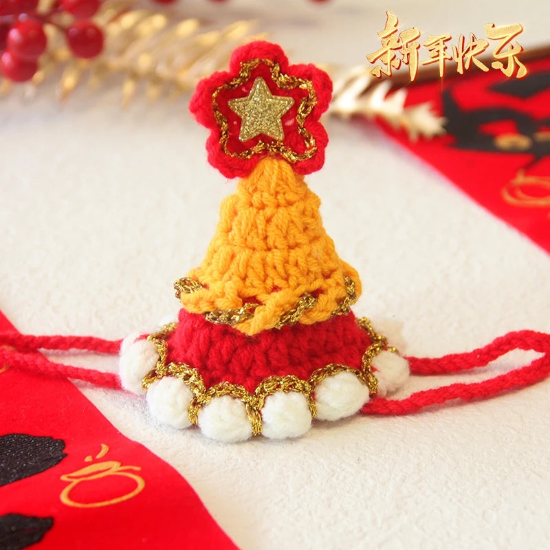 Christmas Cat Collars Hand-Knitted Pet Bibs Cute Santa Xmas Tree Decorative Scarf Cats Cosplay Costume Christmas Party Supplies