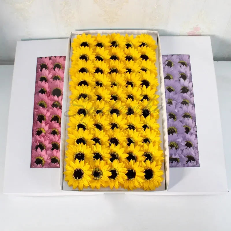 Sunflower Soap Artificial Flower Heads Gift Box Decor DIY