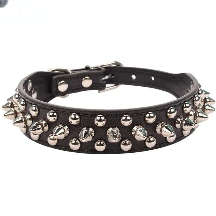 Adjustable Leather Pet Dog Collar Neck Strap Supplies PU Leather Punk Rivet Spiked Dog Collar Pet Collars for Small Dog Cat