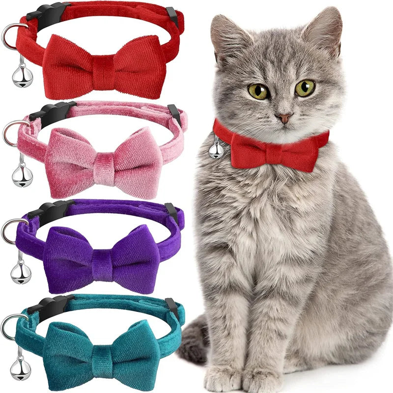 Cat Bow Bell Collar Adjustable Velvet Pet Accessory For Cats