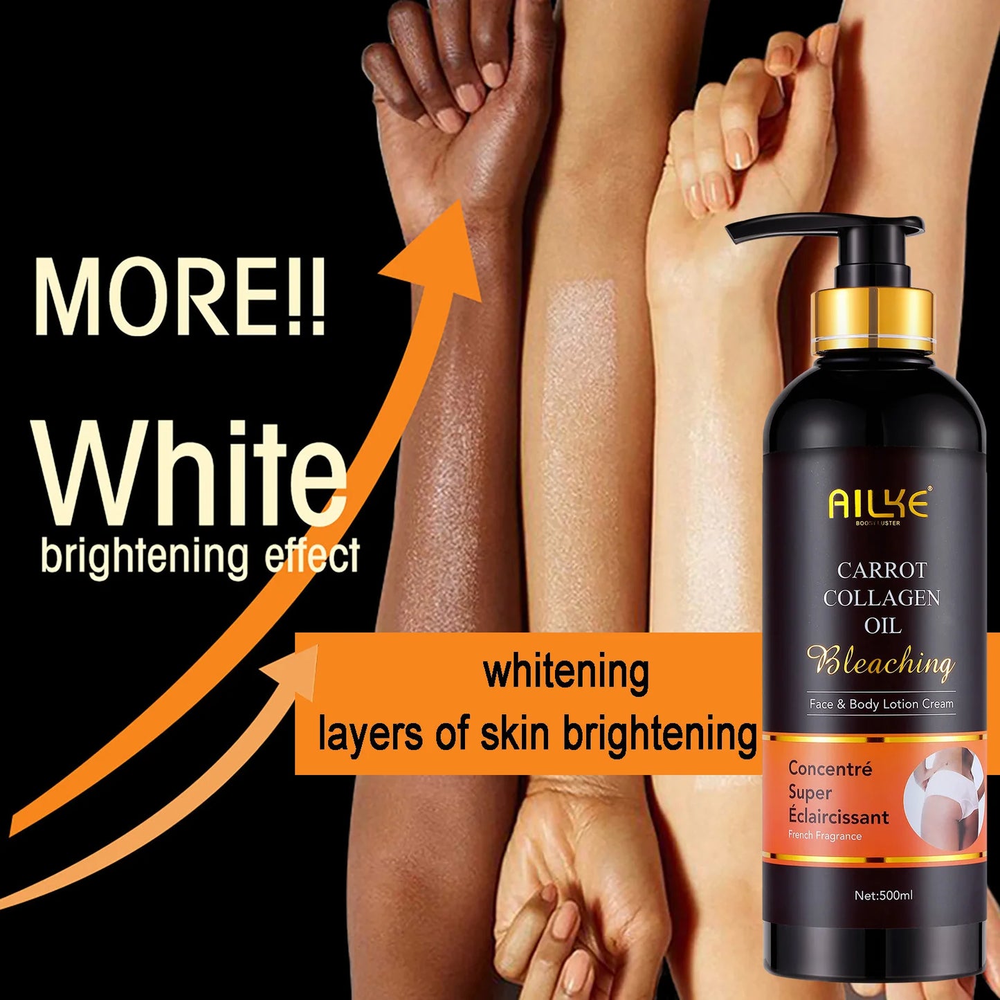 AILKE Whitening And Moisturizing Body Lotion, For Dark And Black Skin ,With Collagen Cleaning Skin, Reduce Dark Spots, 500ml