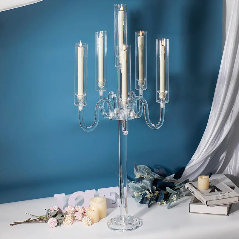 Acrylic Candle Holder Centerpiece Six Arm LED Wedding Decor