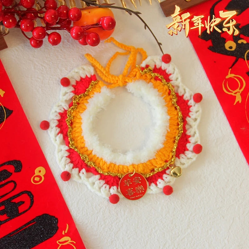 Christmas Cat Collars Hand-Knitted Pet Bibs Cute Santa Xmas Tree Decorative Scarf Cats Cosplay Costume Christmas Party Supplies