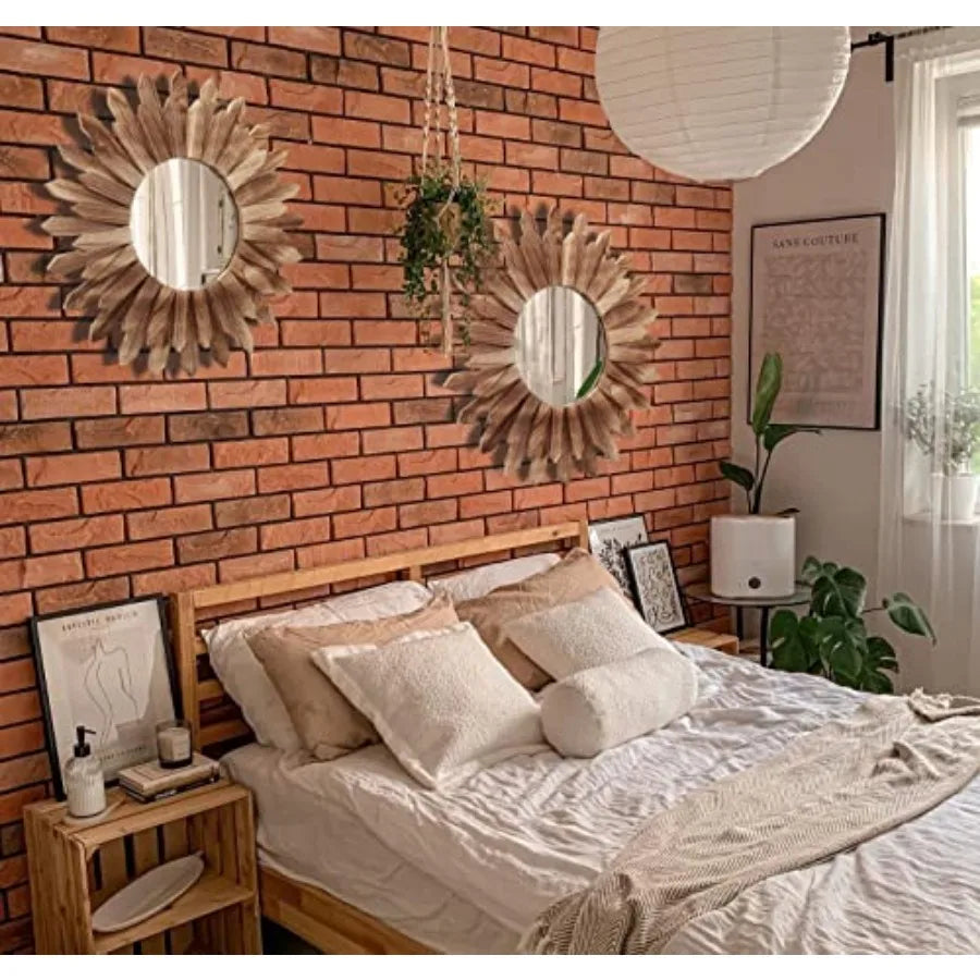 Boho Wall Sunburst Mirror 2 Pack Rustic Wood Decor