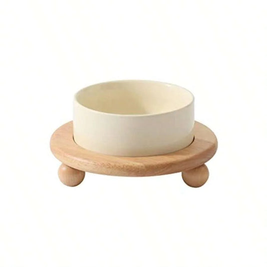 Elevated Cat Bowl With Wooden Stand Stainless Steel Non Slip