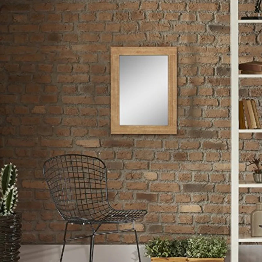 Natural Wood Frame Wall Mirror With Hanging Brackets Rustic Decor