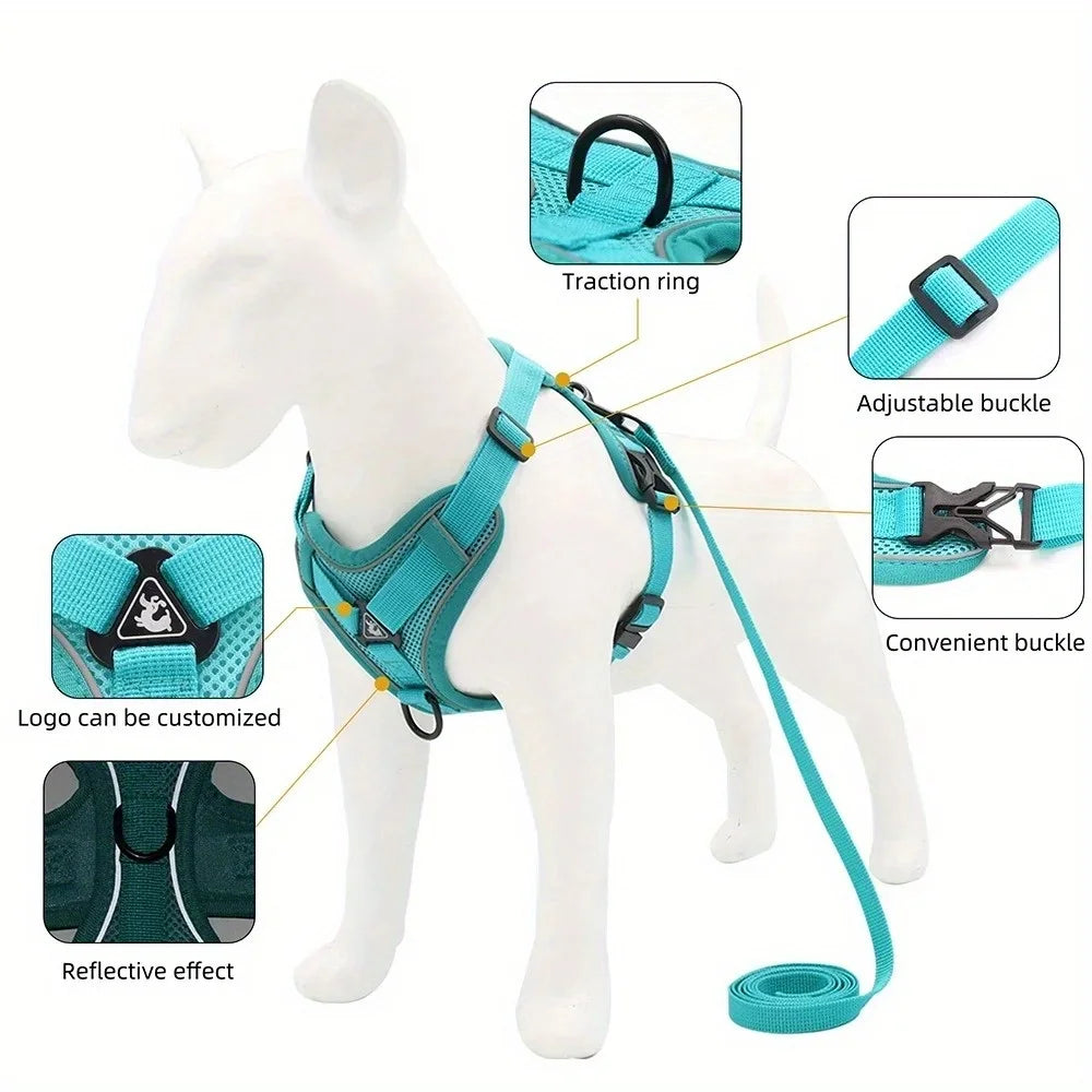 No Pull Dog Harness And Leash Reflective Vest All Weather