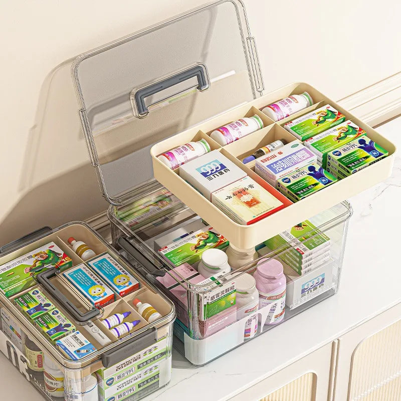 Household transparent large-capacity storage box, family medical box, multi-layer medicine box, portable medicine storage box