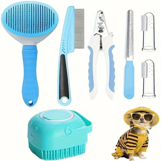 Dog Grooming Set 7 Piece Hair Removal Comb Flea Comb