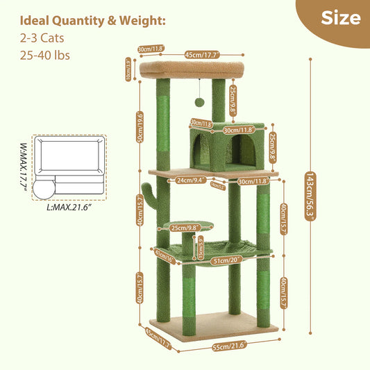 PAWZ Road Cactus Cat Tree Tower for Large Indoor Cats
