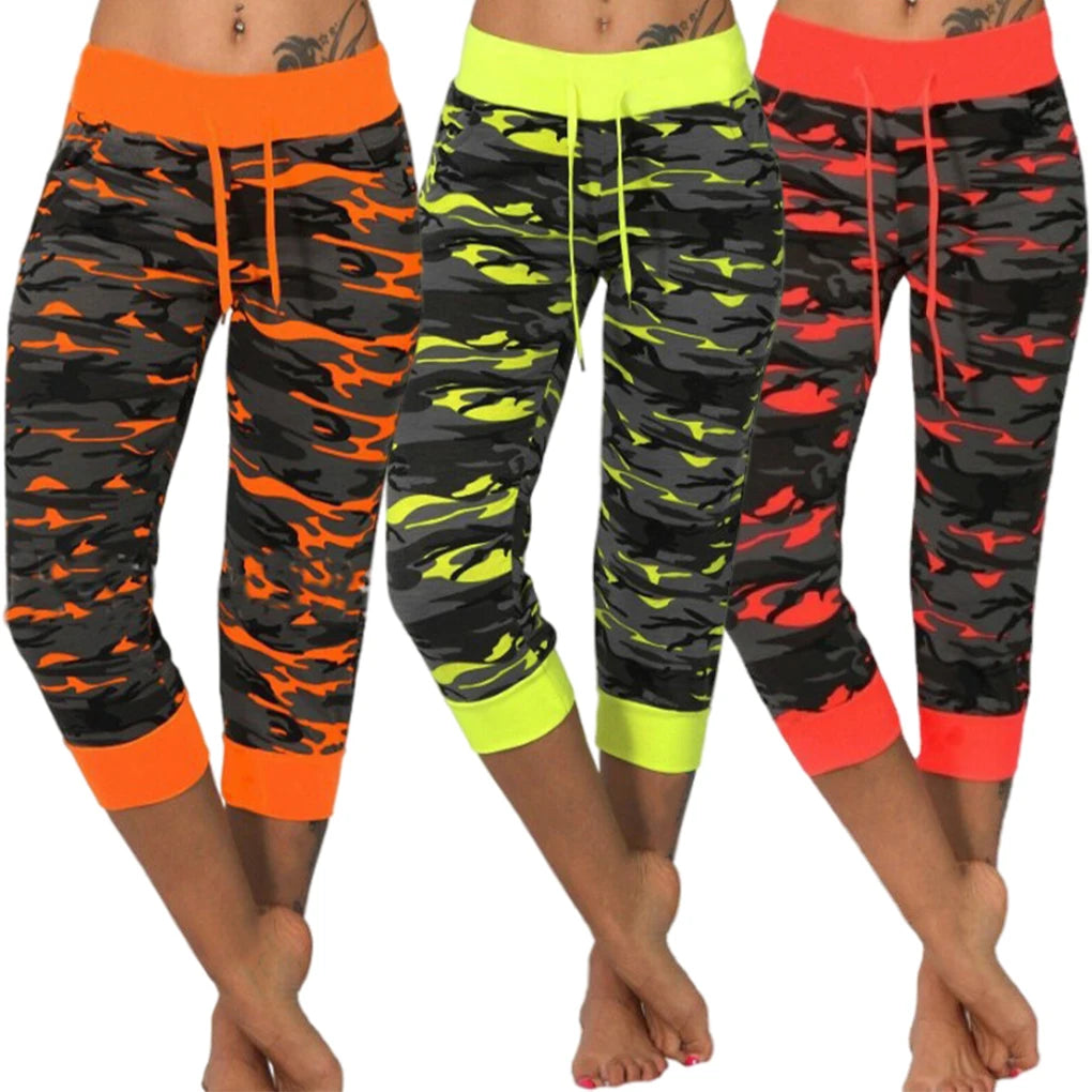 Camouflage Women Yoga Pants Cotton Blend Breathable Adjustable Waist
