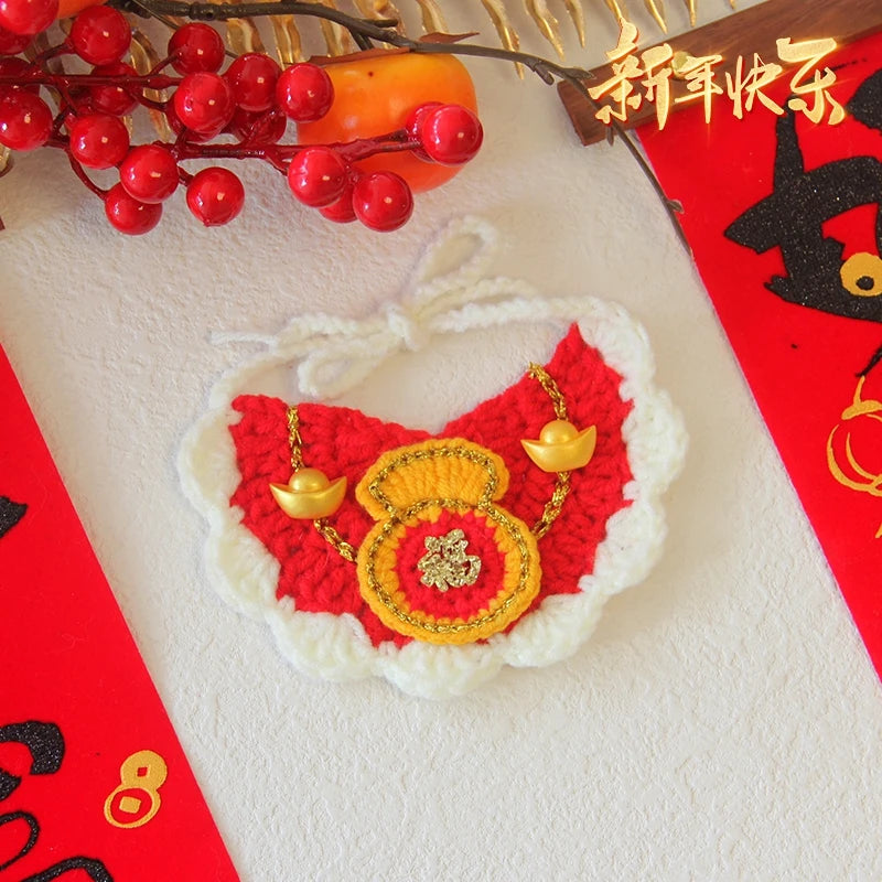 Christmas Cat Collars Hand-Knitted Pet Bibs Cute Santa Xmas Tree Decorative Scarf Cats Cosplay Costume Christmas Party Supplies