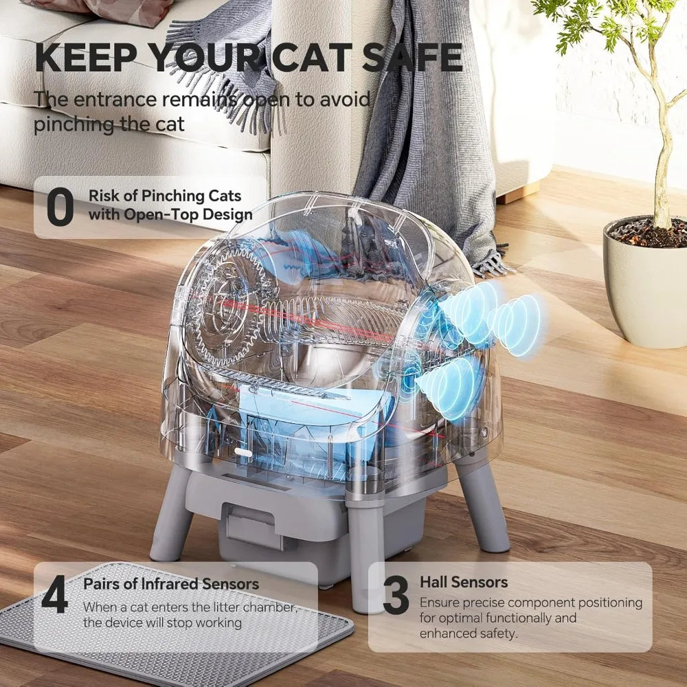 Self Cleaning Cat Litter Box Open-Top Automatic For Multiple Cats