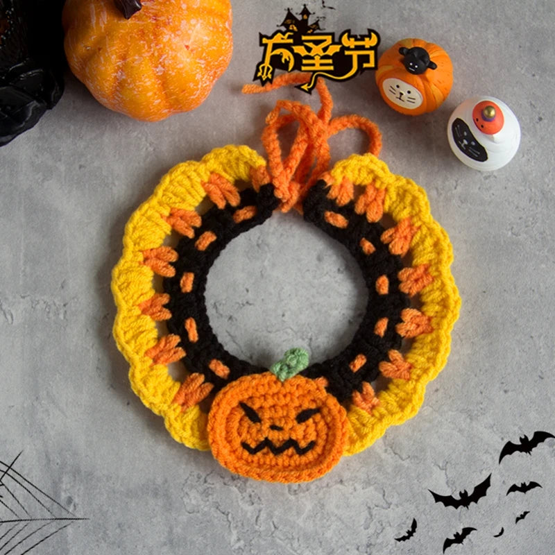 Christmas Cat Collars Hand-Knitted Pet Bibs Cute Santa Xmas Tree Decorative Scarf Cats Cosplay Costume Christmas Party Supplies