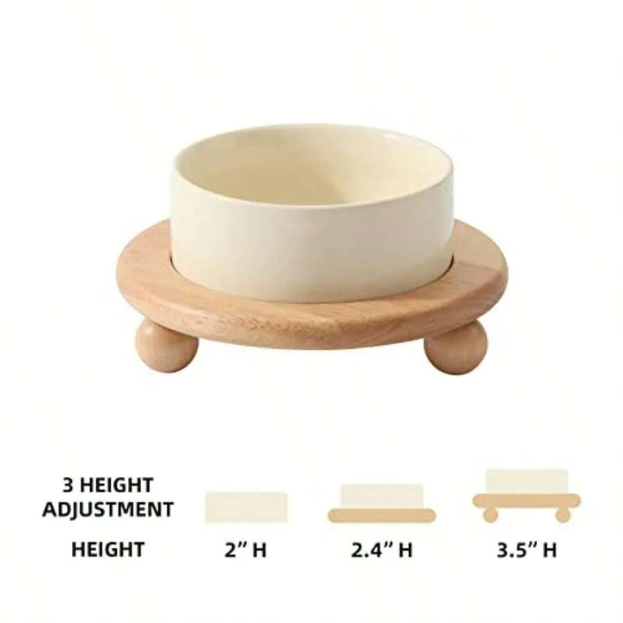 Elevated Cat Bowl With Wooden Stand Stainless Steel Non Slip